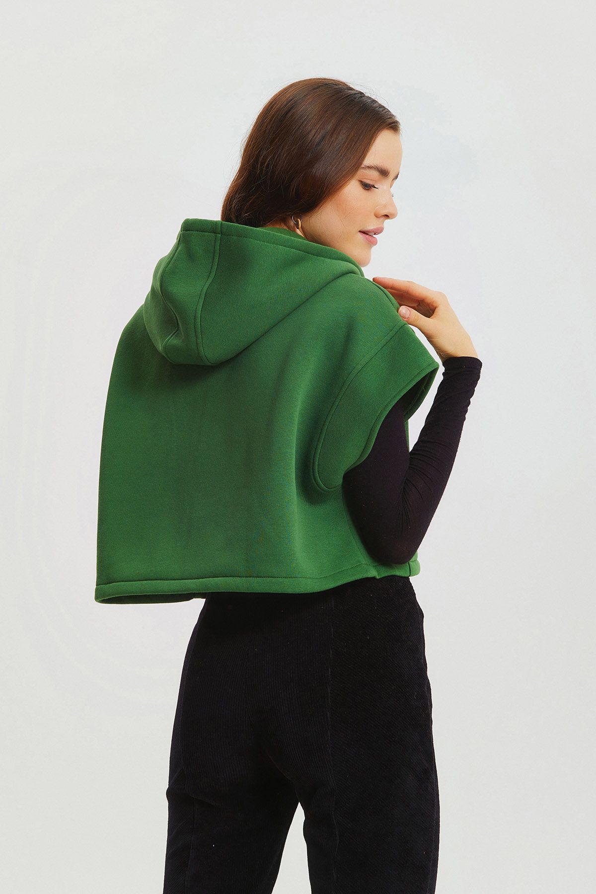 Hooded Cotton Crop Sweatshirt Green