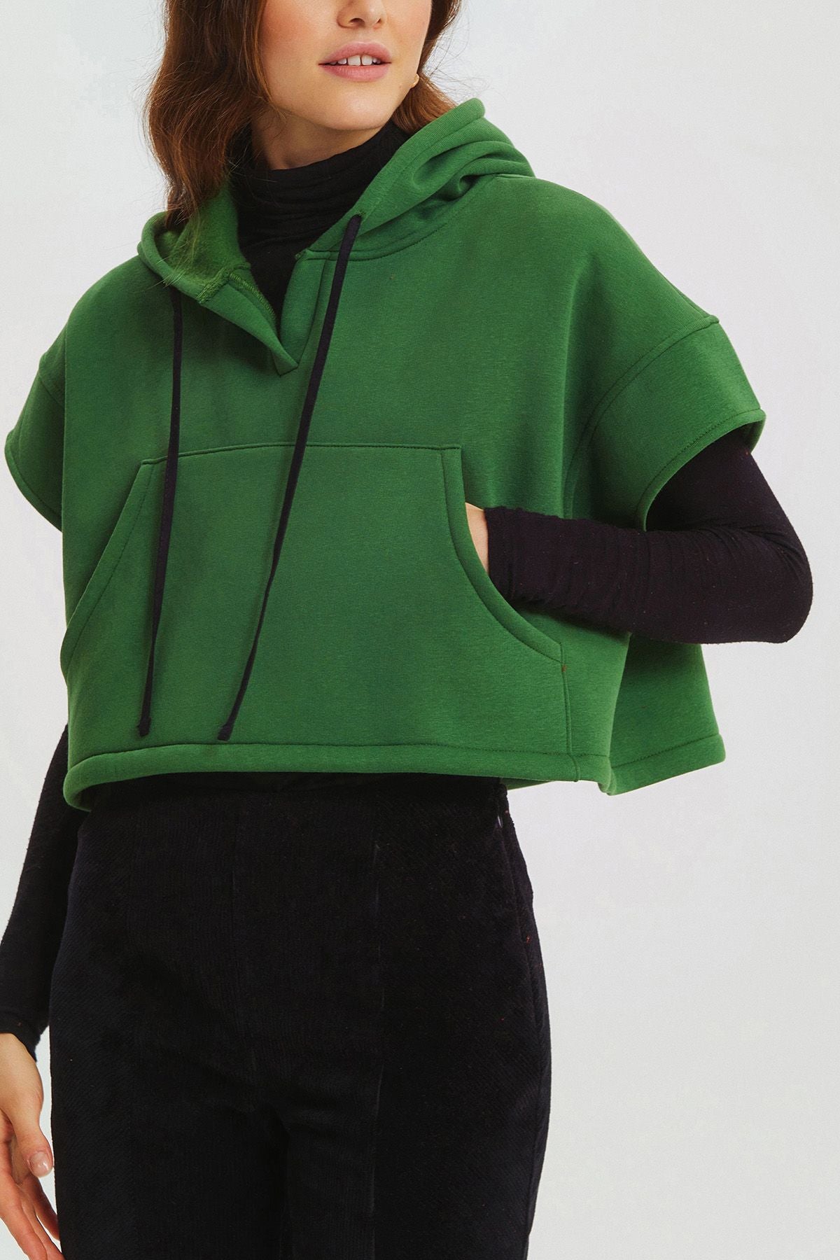 Hooded Cotton Crop Sweatshirt Green