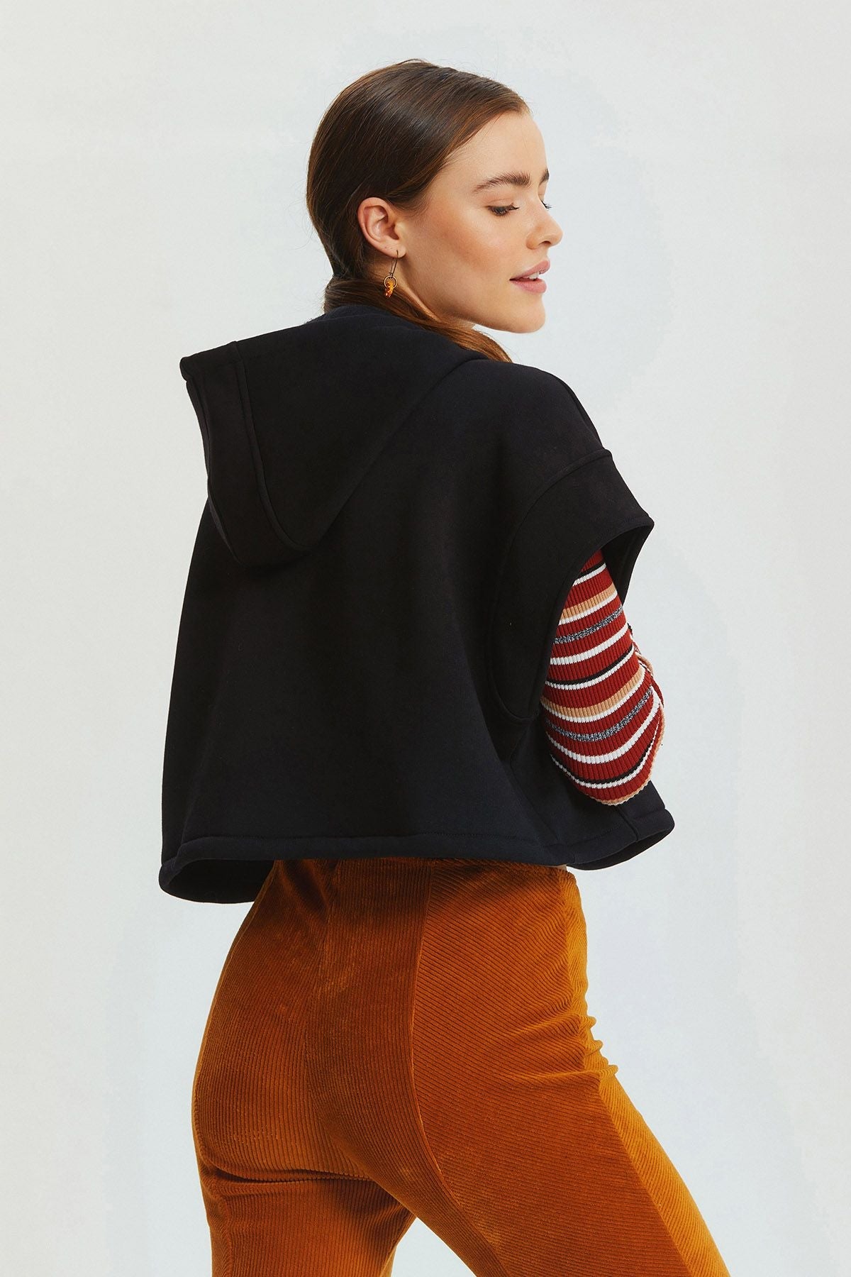 Hooded Cotton Crop Sweatshirt Black