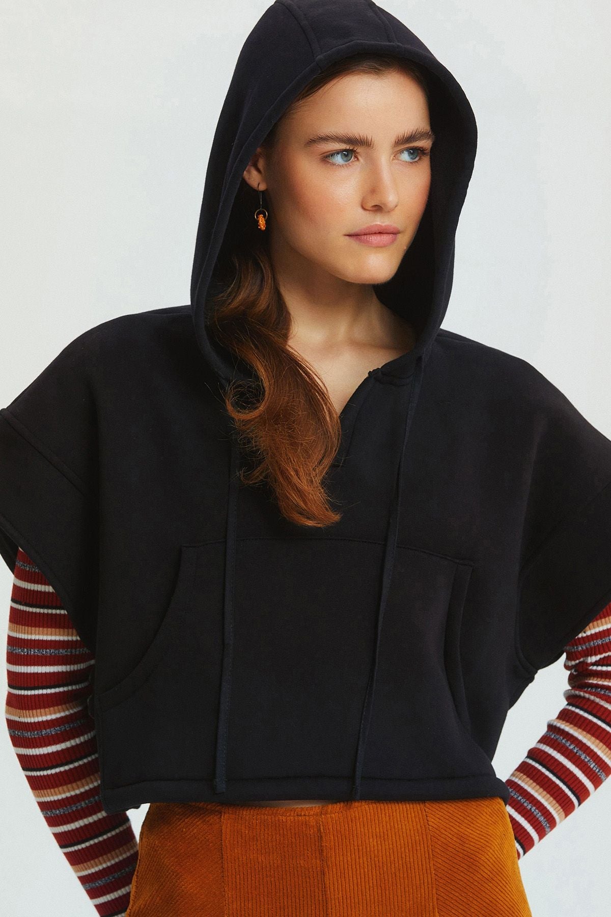 Hooded Cotton Crop Sweatshirt Black