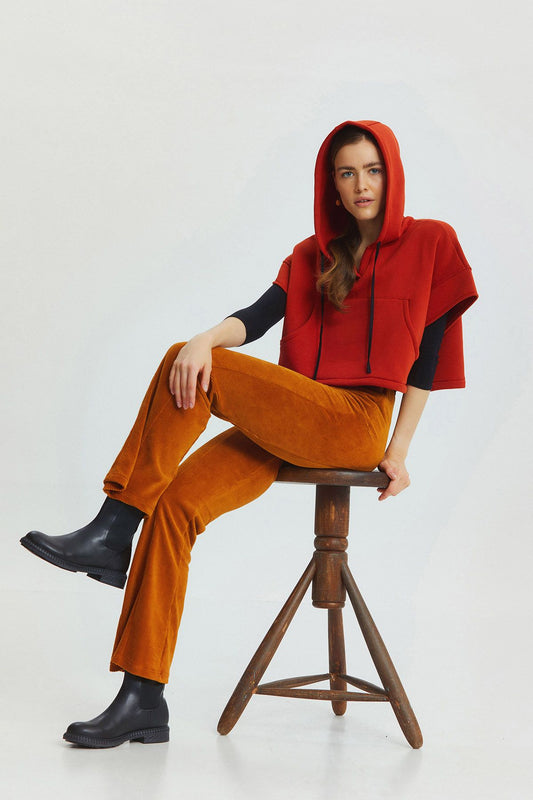 Hooded Cotton Crop Sweatshirt Orange