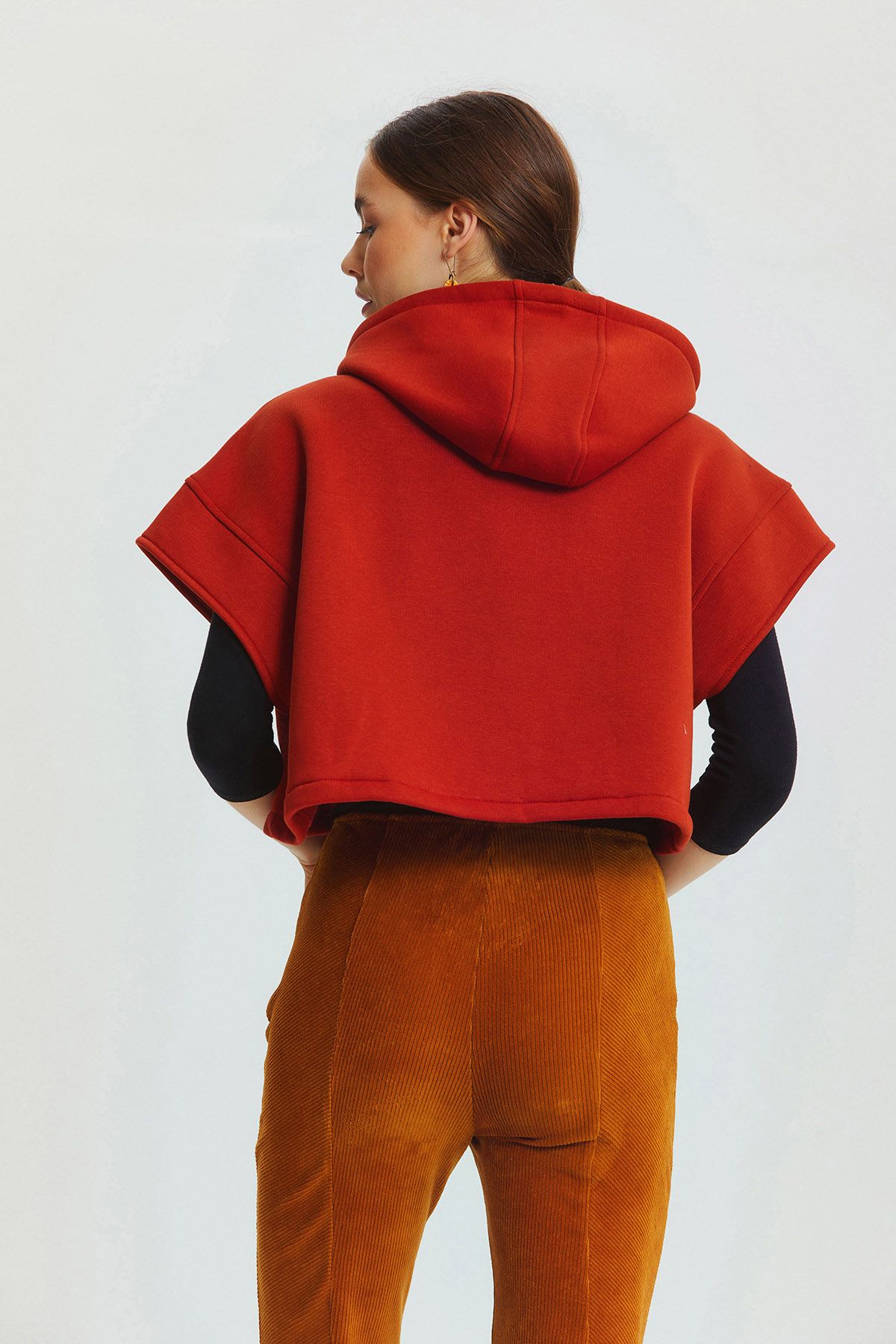 Hooded Cotton Crop Sweatshirt Orange
