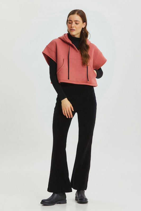 Hooded Cotton Crop Sweatshirt Pink