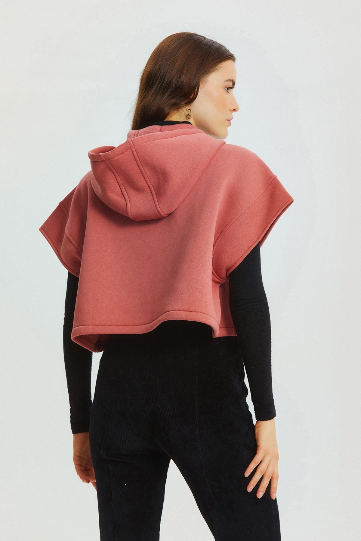 Hooded Cotton Crop Sweatshirt Pink