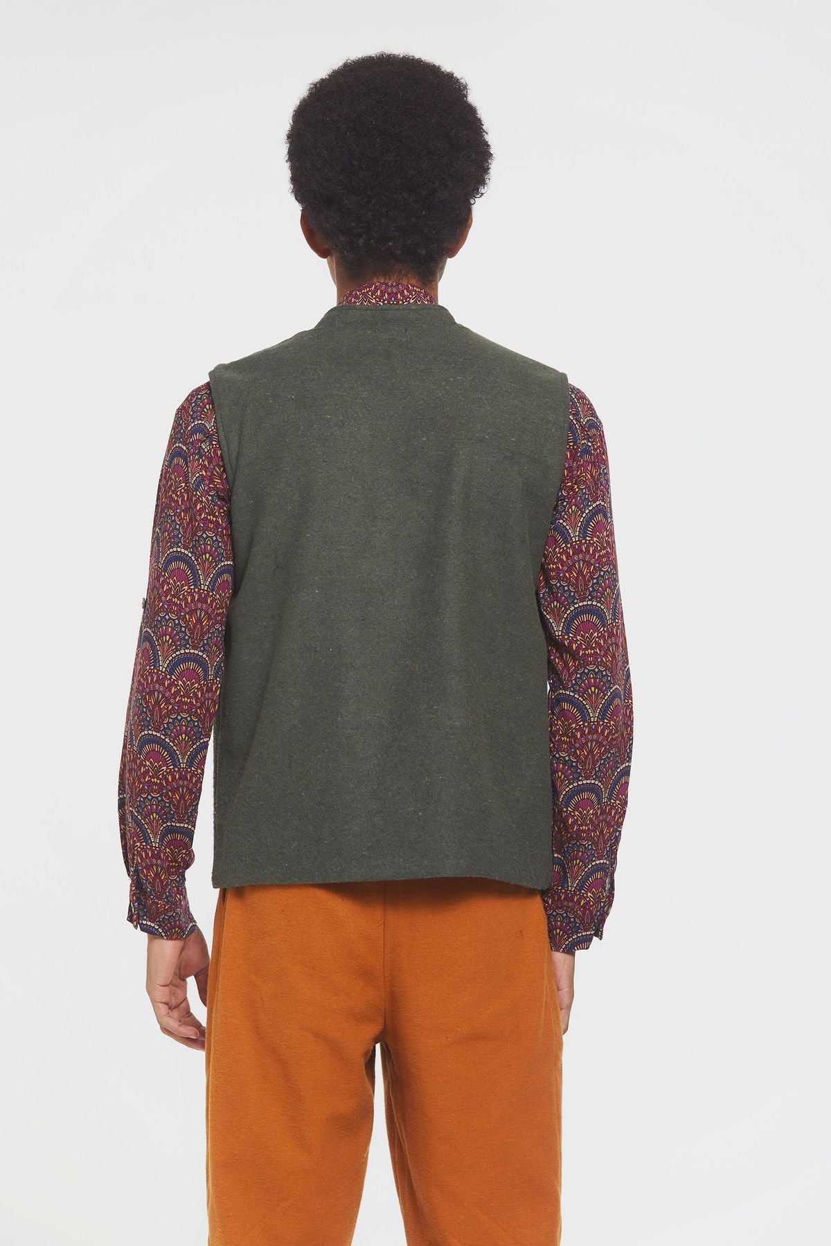 Band Collar Boho Men's Vest Green