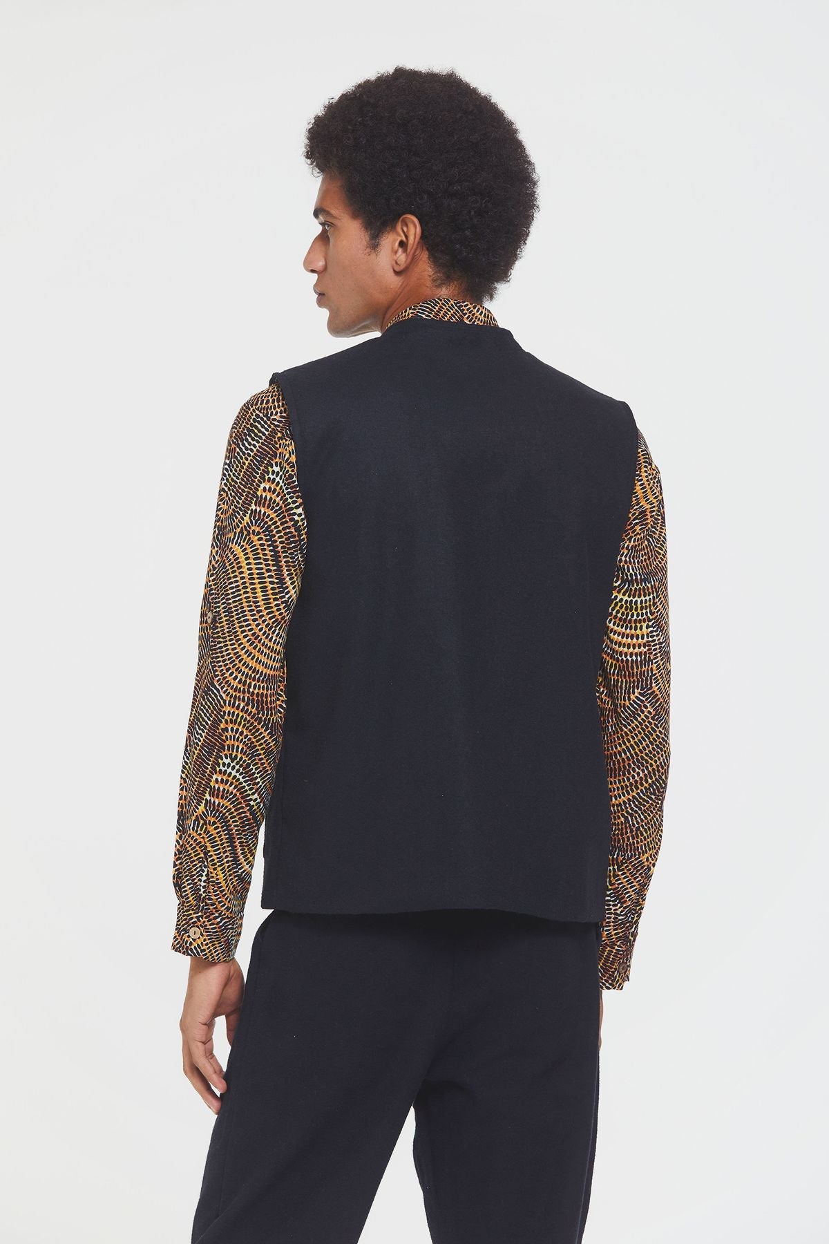 Band Collar Boho Men's Vest Black