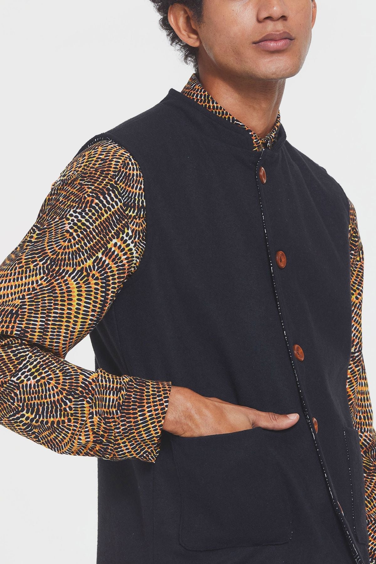 Band Collar Boho Men's Vest Black