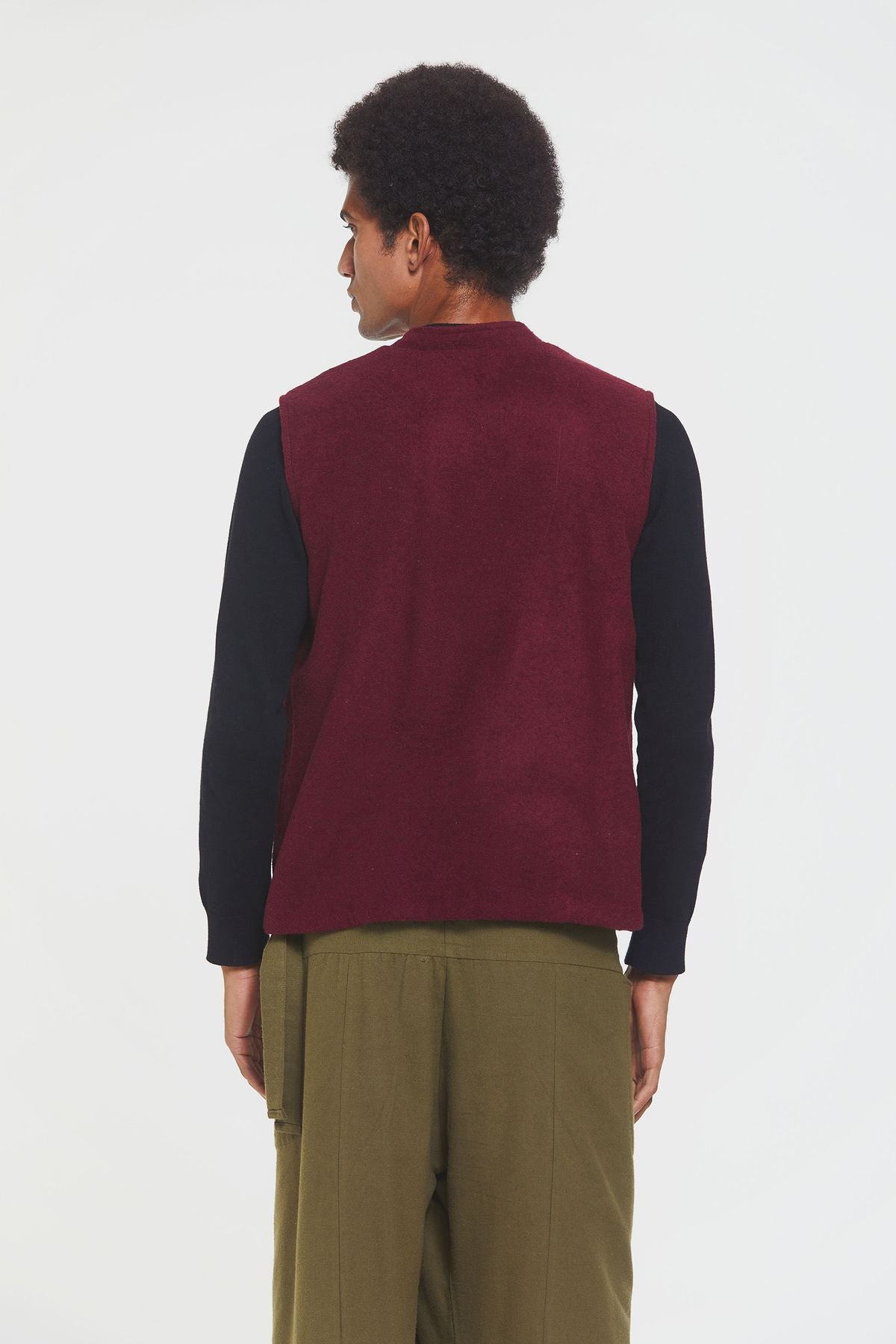 Band Collar Boho Men's Vest Dark Red