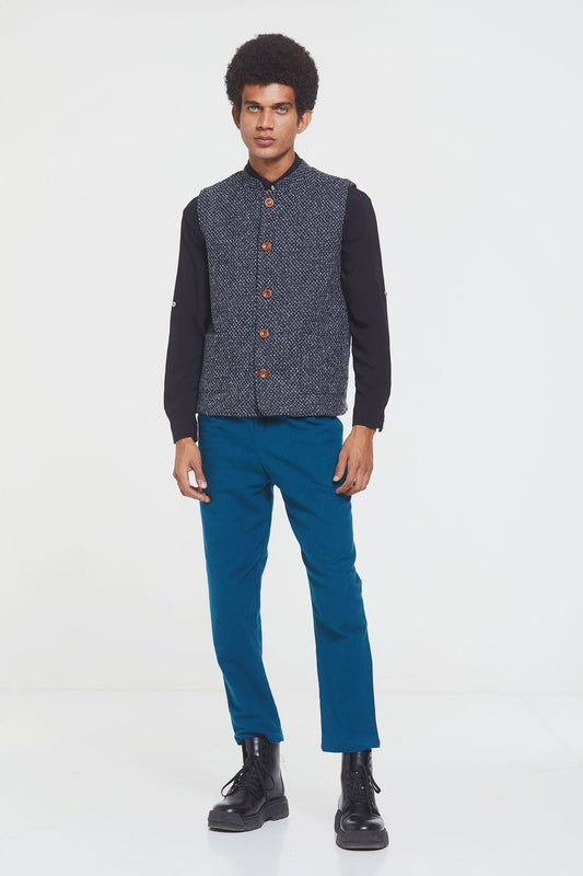 Band Collar Boho Men's Vest Gray