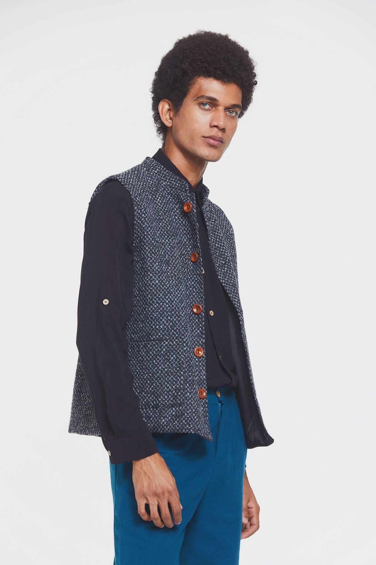 Band Collar Boho Men's Vest Gray