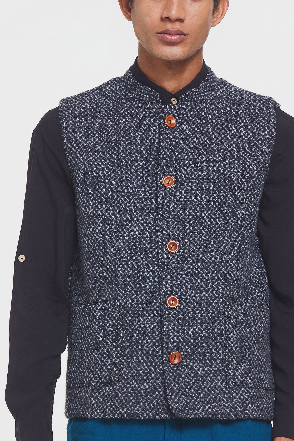 Band Collar Boho Men's Vest Gray