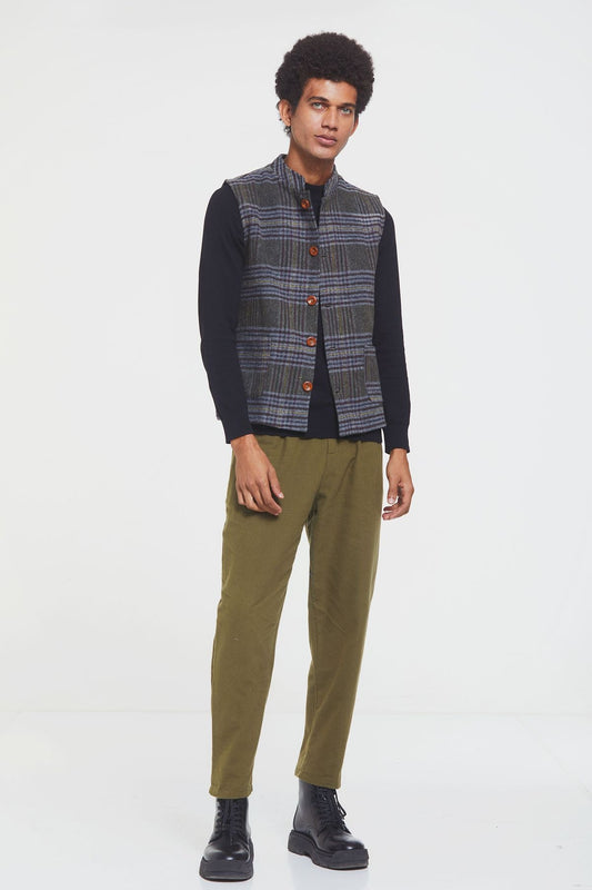 Band Collar Boho Men's Vest Khaki