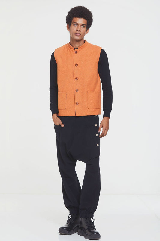 Band Collar Boho Men's Vest Orange