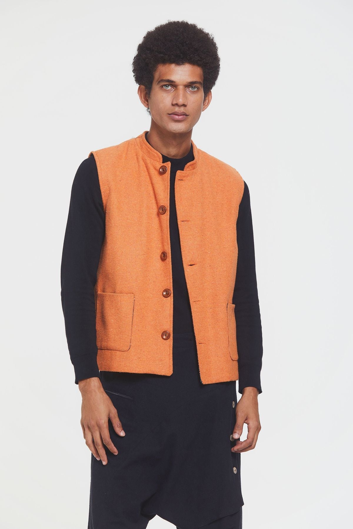 Band Collar Boho Men's Vest Orange