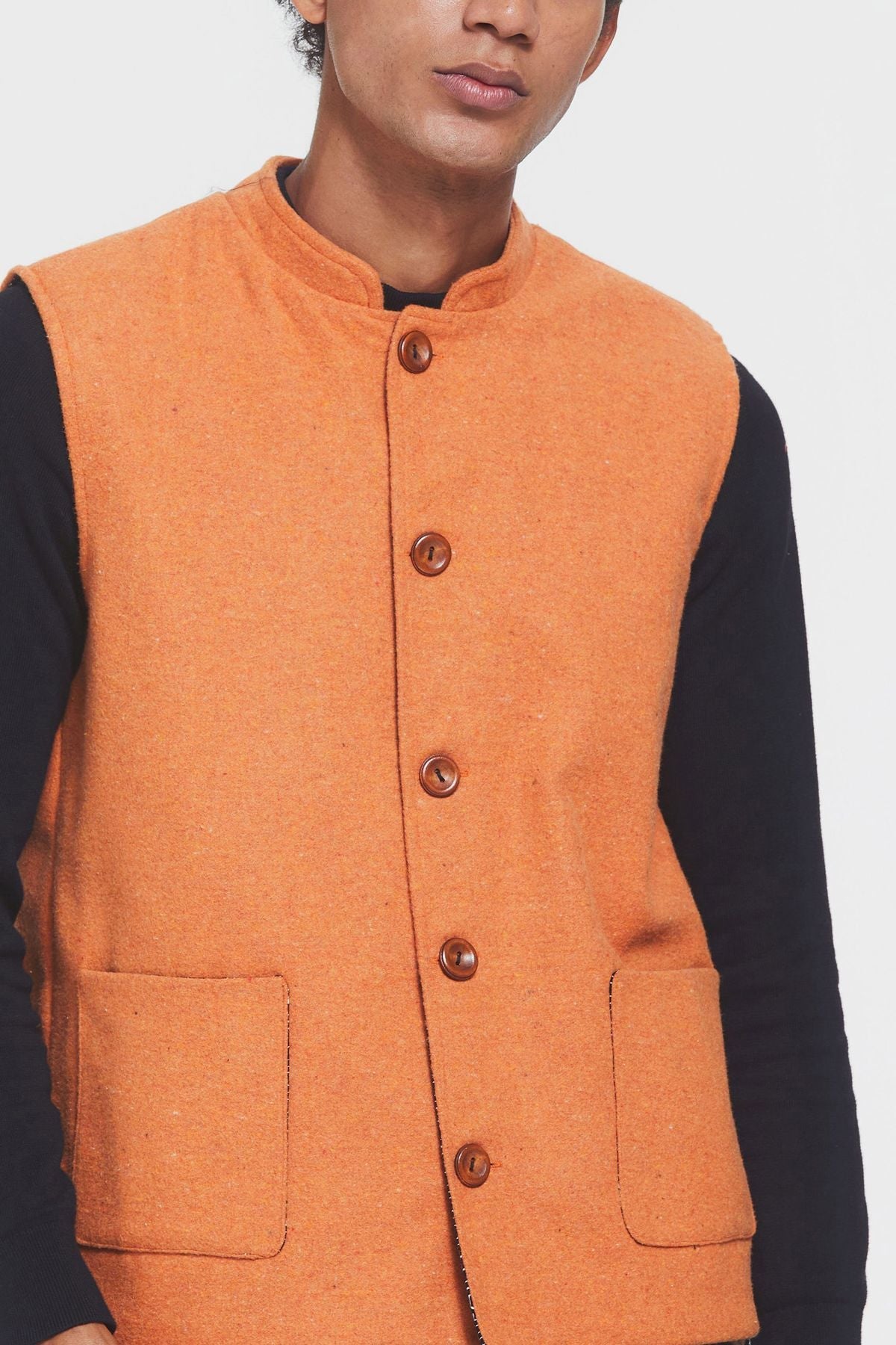 Band Collar Boho Men's Vest Orange