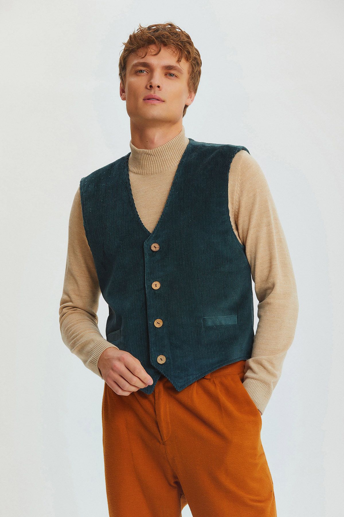 Corduroy Classic Cut Bohemian Men's Vest Teal