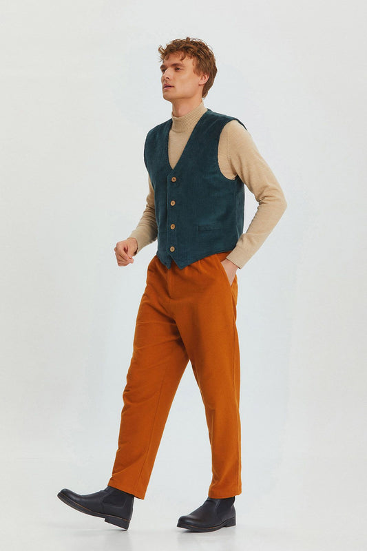 Corduroy Classic Cut Bohemian Men's Vest Teal