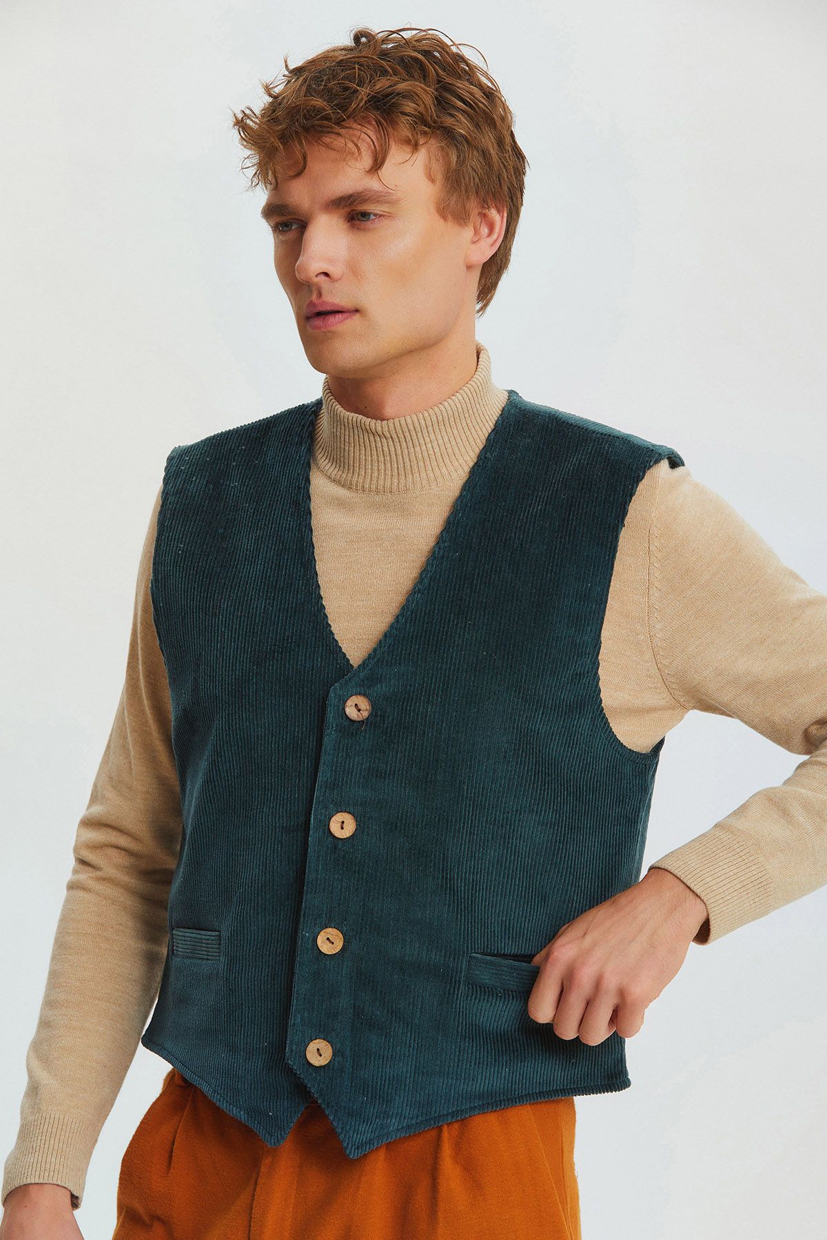 Corduroy Classic Cut Bohemian Men's Vest Teal