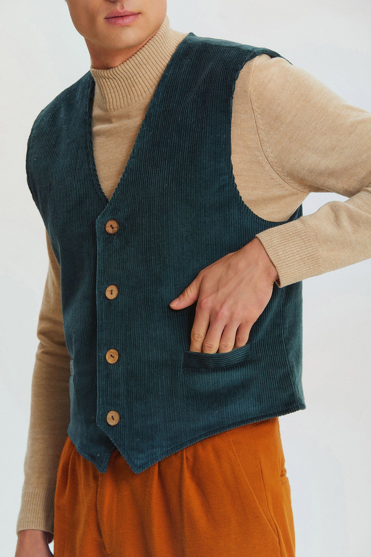 Corduroy Classic Cut Bohemian Men's Vest Teal