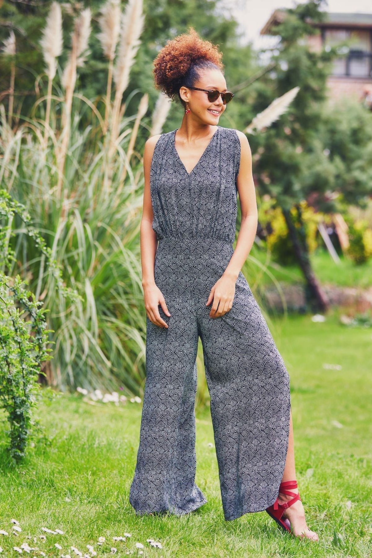 Printed Boho Jumpsuit Black
