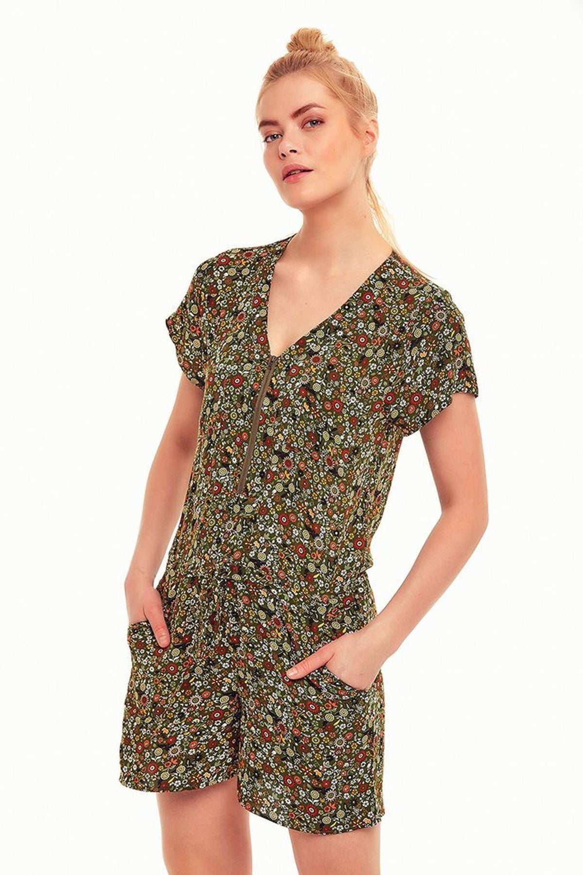 Floral Short Jumpsuit Green