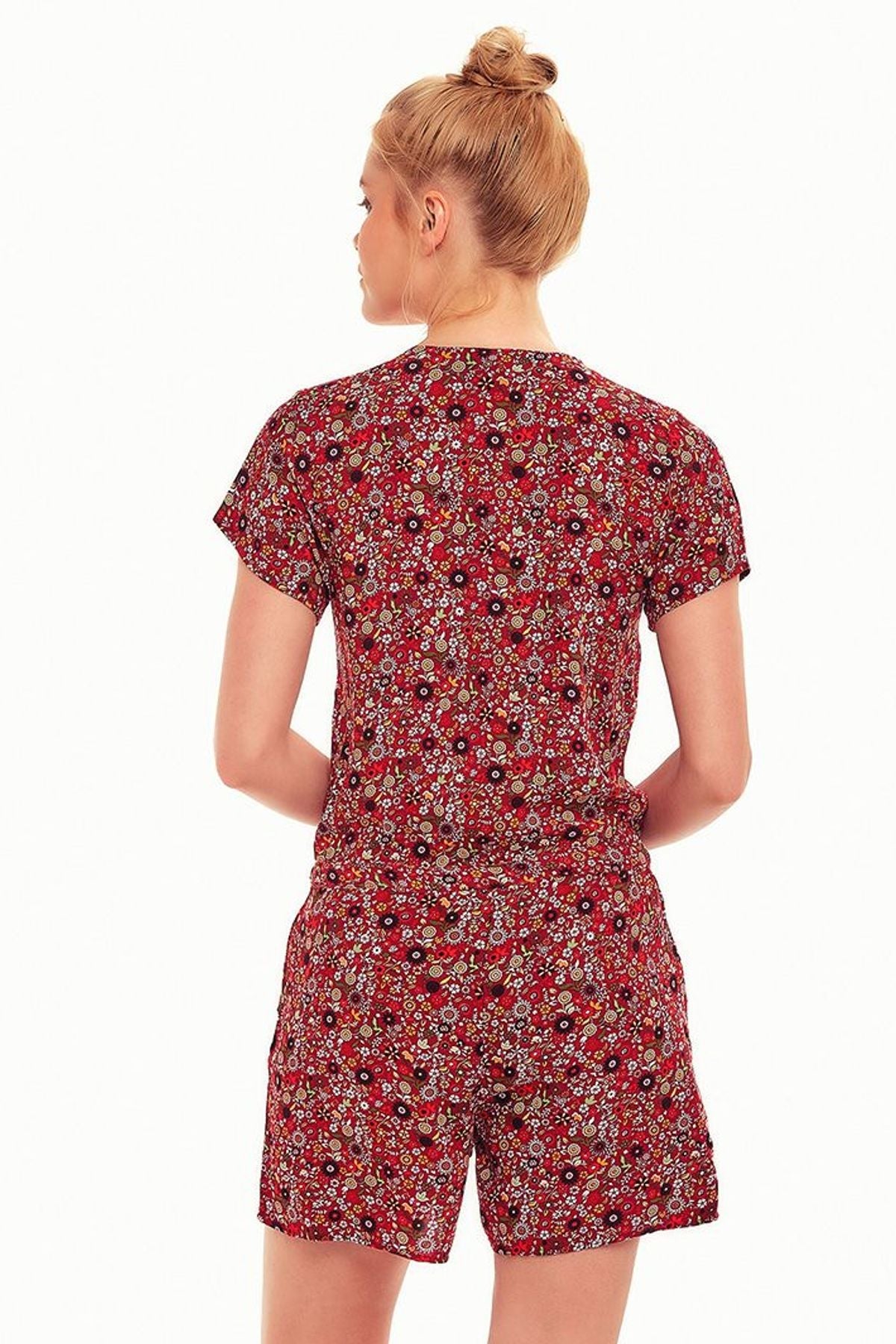 Floral Short Jumpsuit Red