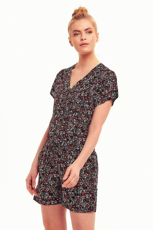 Floral Short Jumpsuit Black