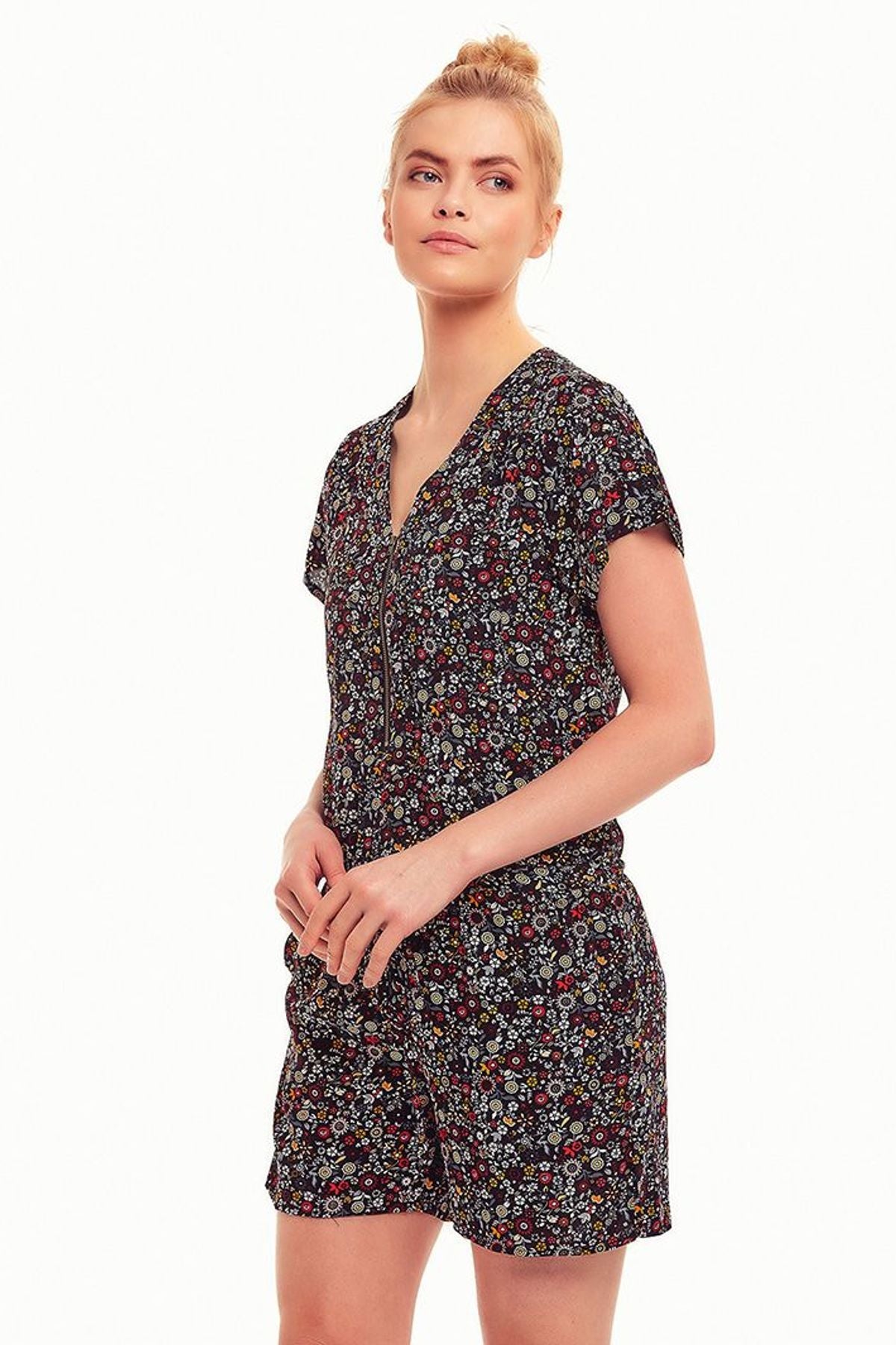 Floral Short Jumpsuit Black