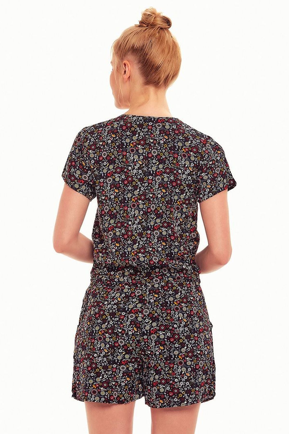 Floral Short Jumpsuit Black