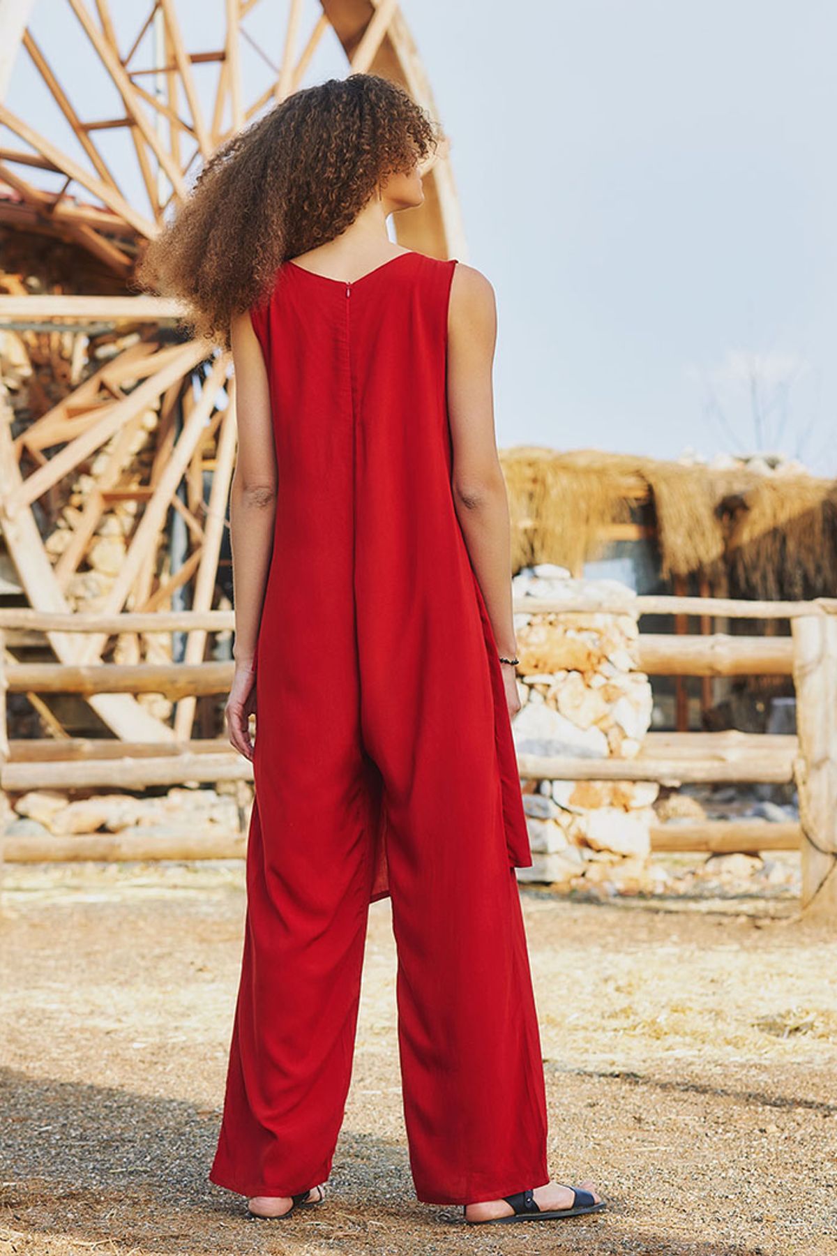 Sleeveless Tie Side Jumpsuit Burnt Orange