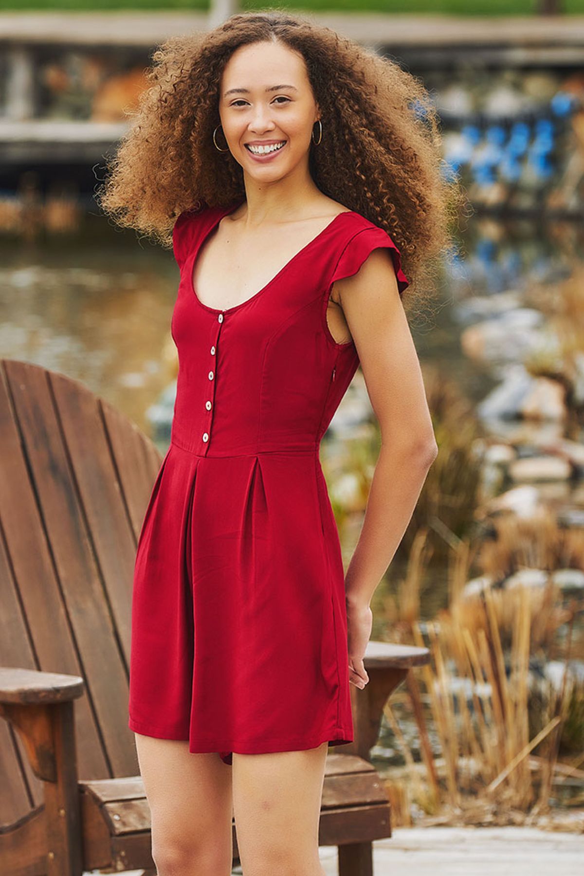 Short Boho Jumpsuit with Special Back Design Red