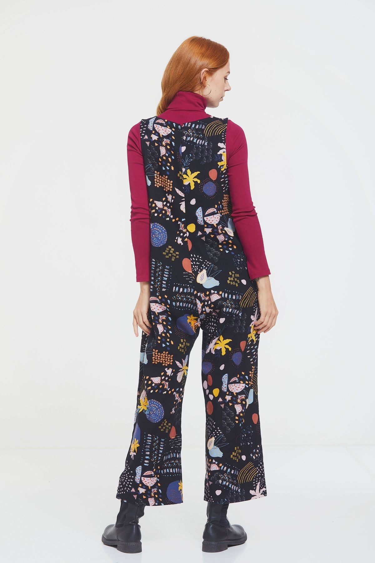 Printed Women's Long Winter Jumpsuit Black