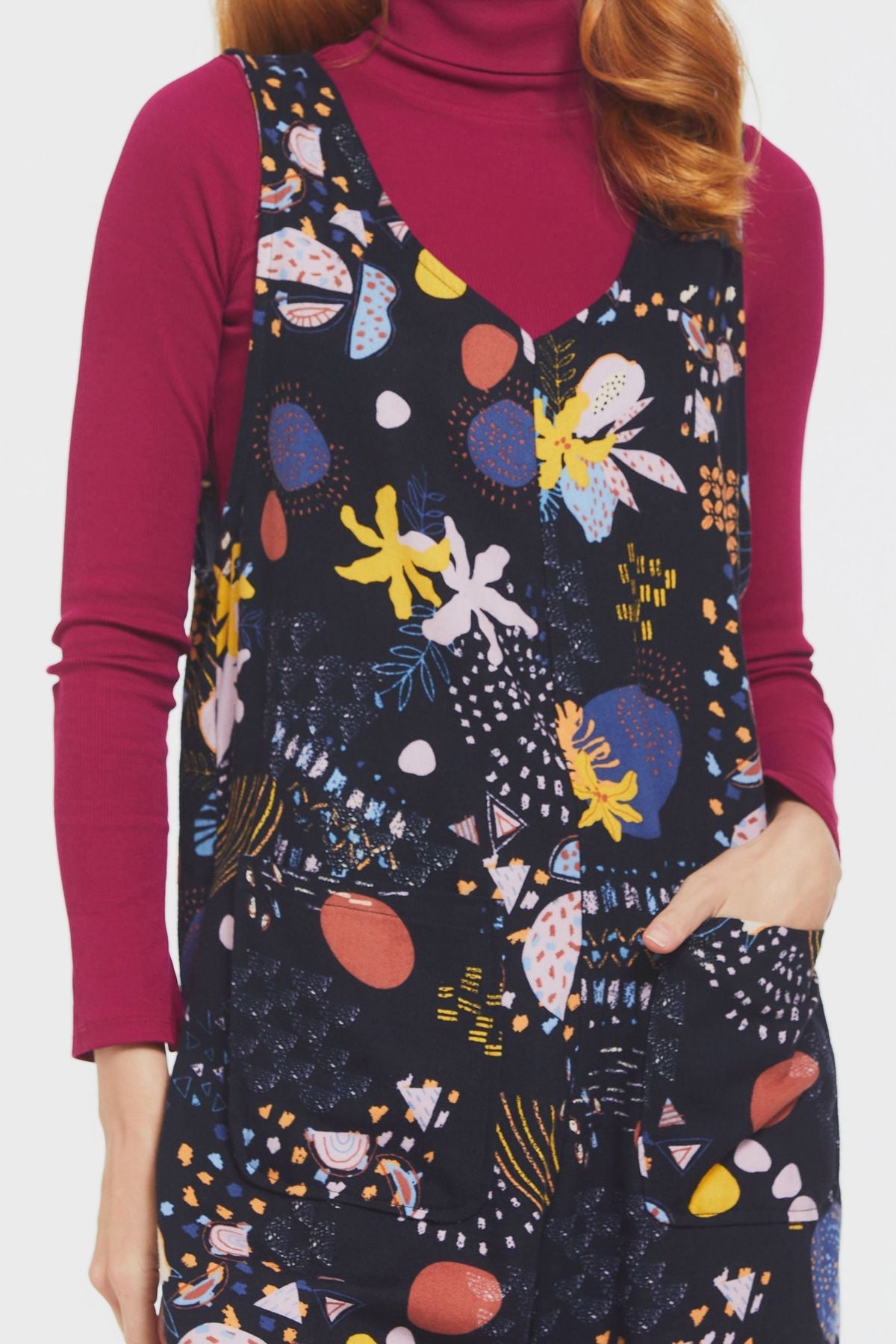 Printed Women's Long Winter Jumpsuit Black