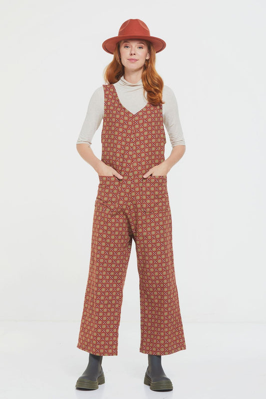 Printed Women's Long Winter Jumpsuit Brown
