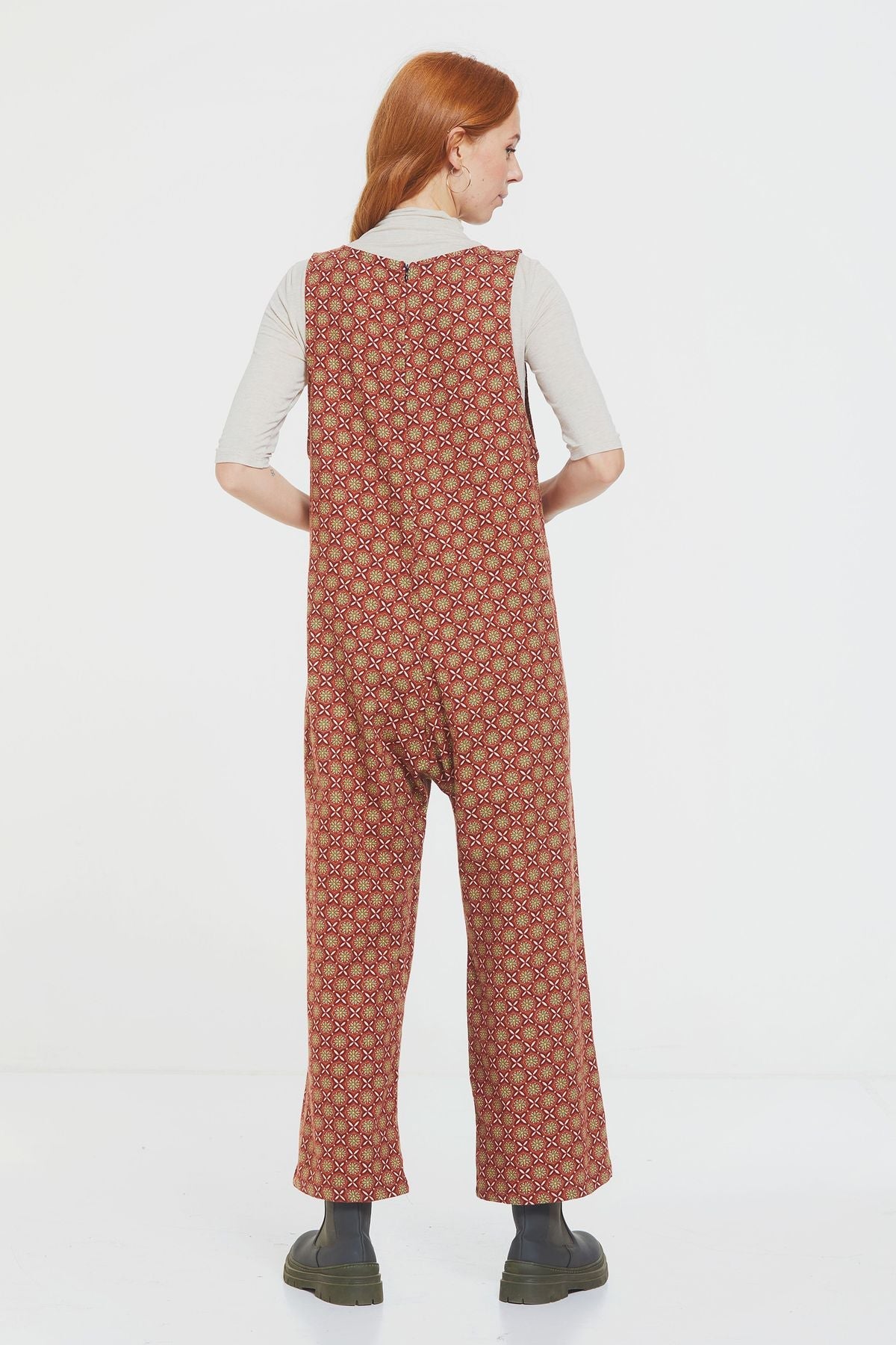 Printed Women's Long Winter Jumpsuit Brown