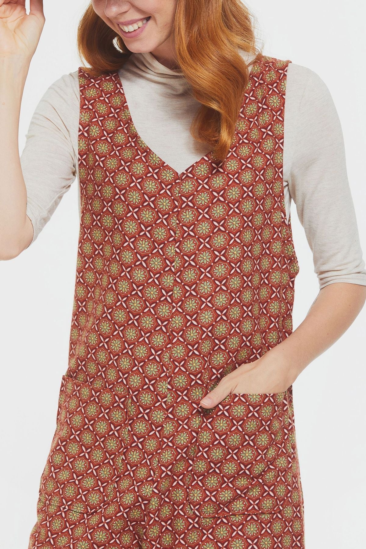 Printed Women's Long Winter Jumpsuit Brown