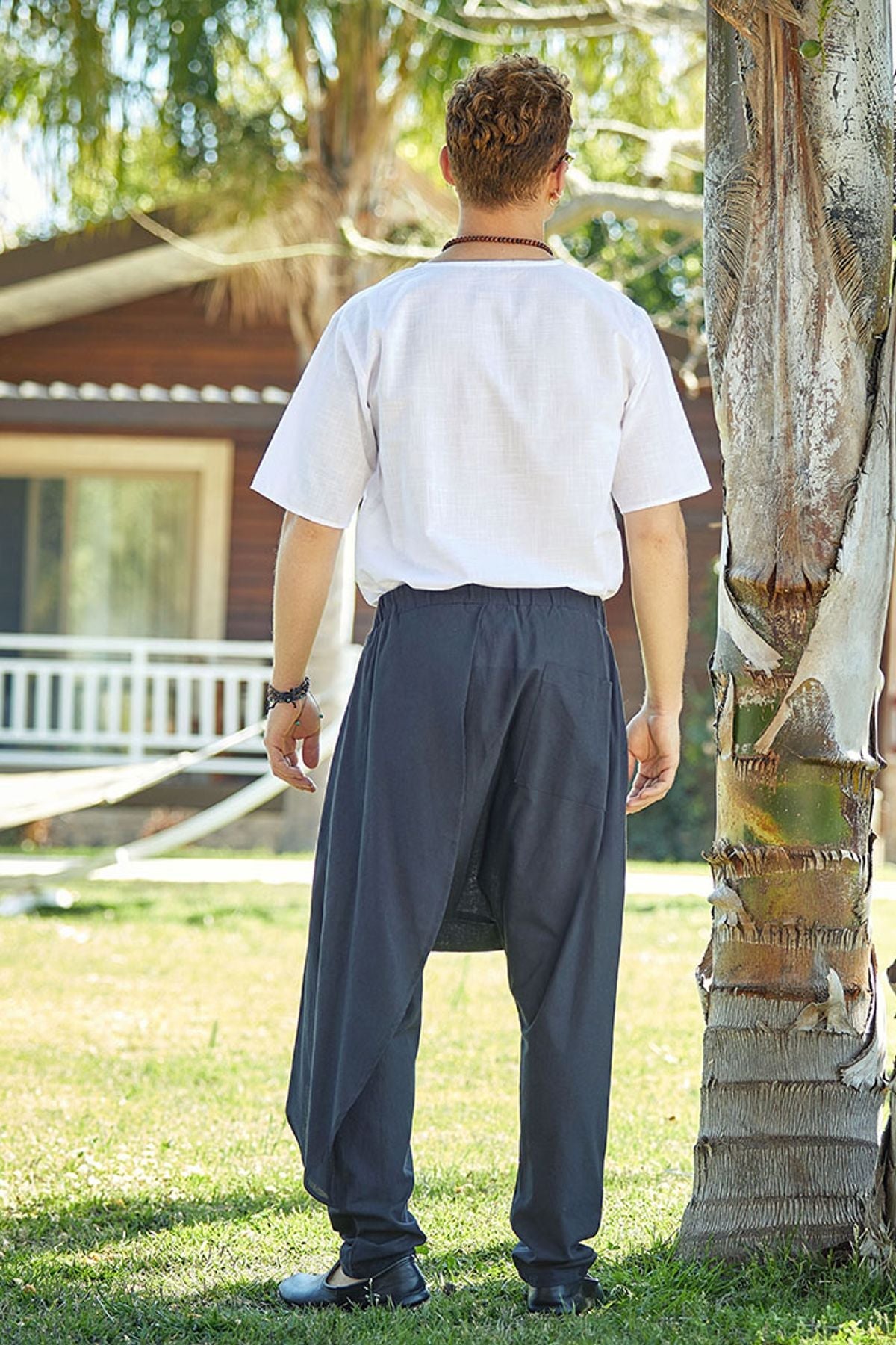 Elastic Waist Men's Hippie Cotton Harem Pants Black