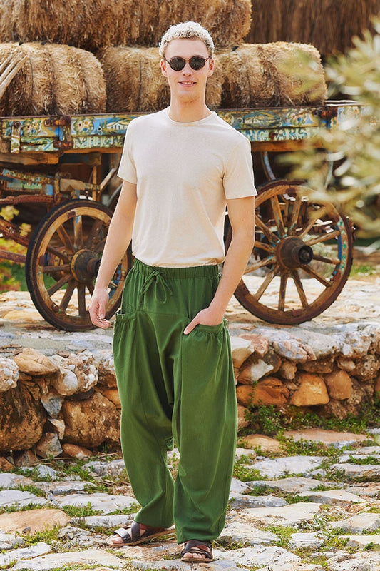 Men's Boho Drop Crotch Pants Green