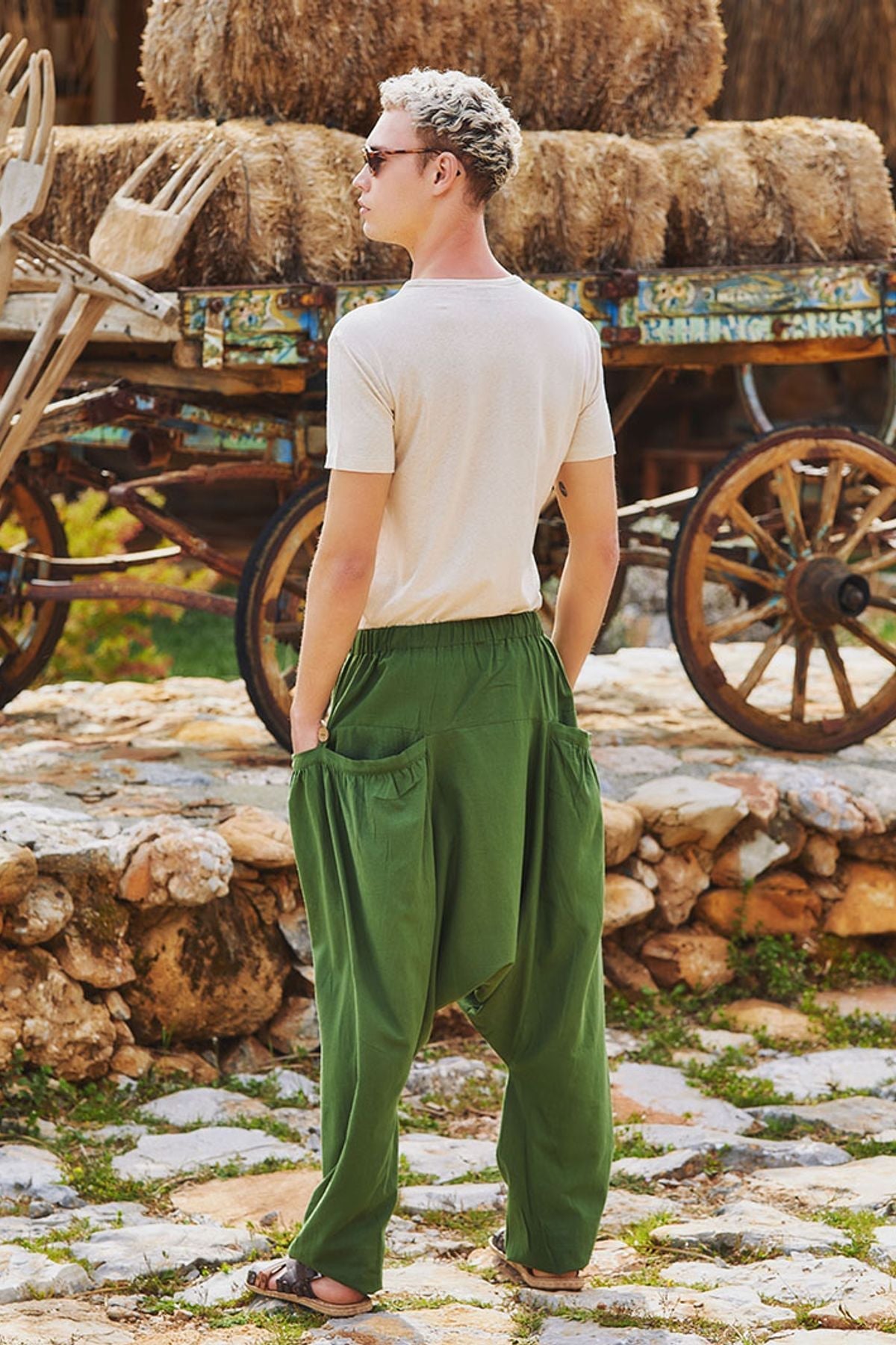 Men's Boho Drop Crotch Pants Green