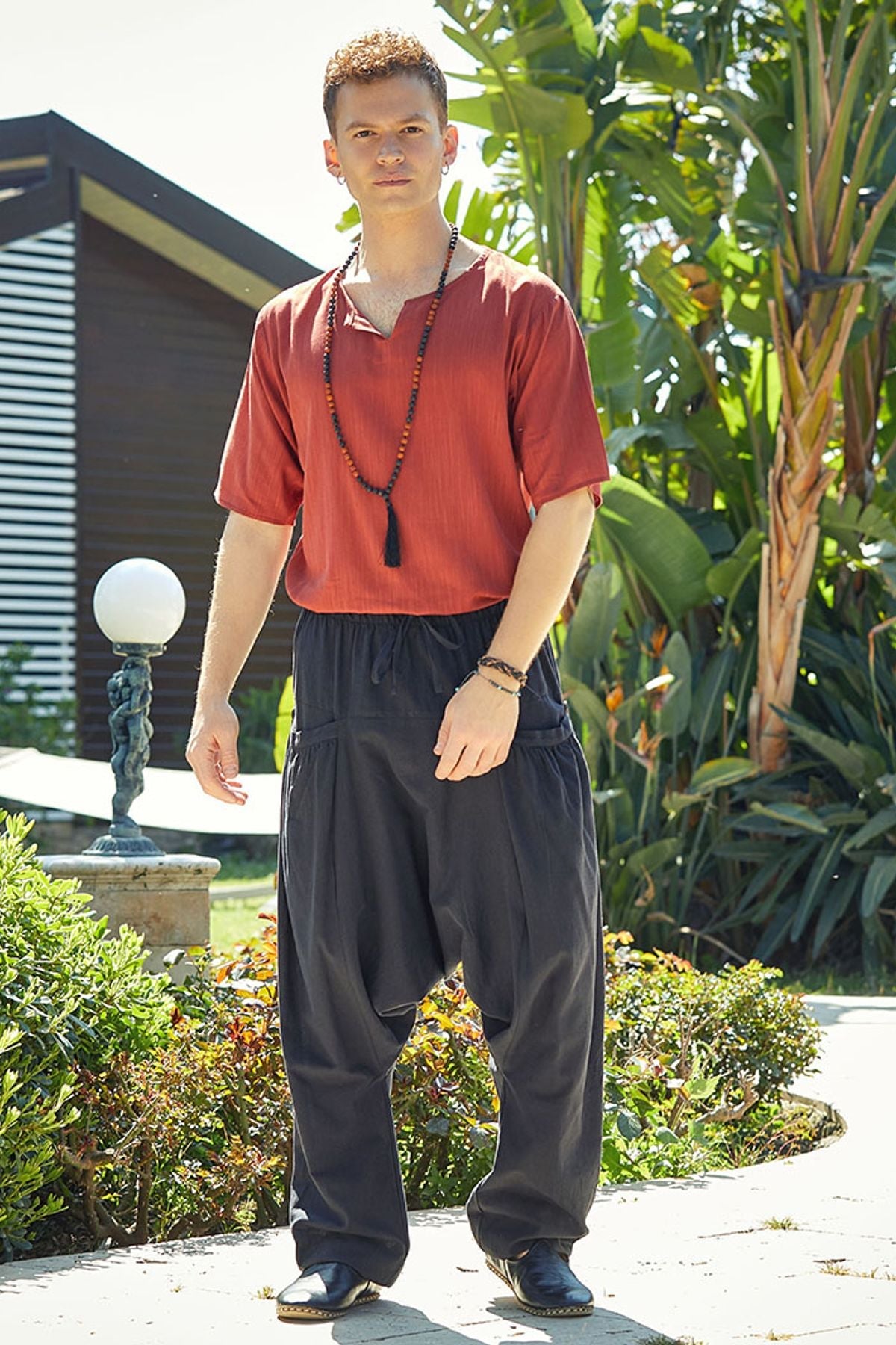 Men's Boho Drop Crotch Pants Black