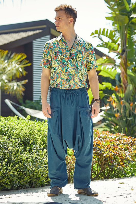 Men's Boho Drop Crotch Pants Dark Blue