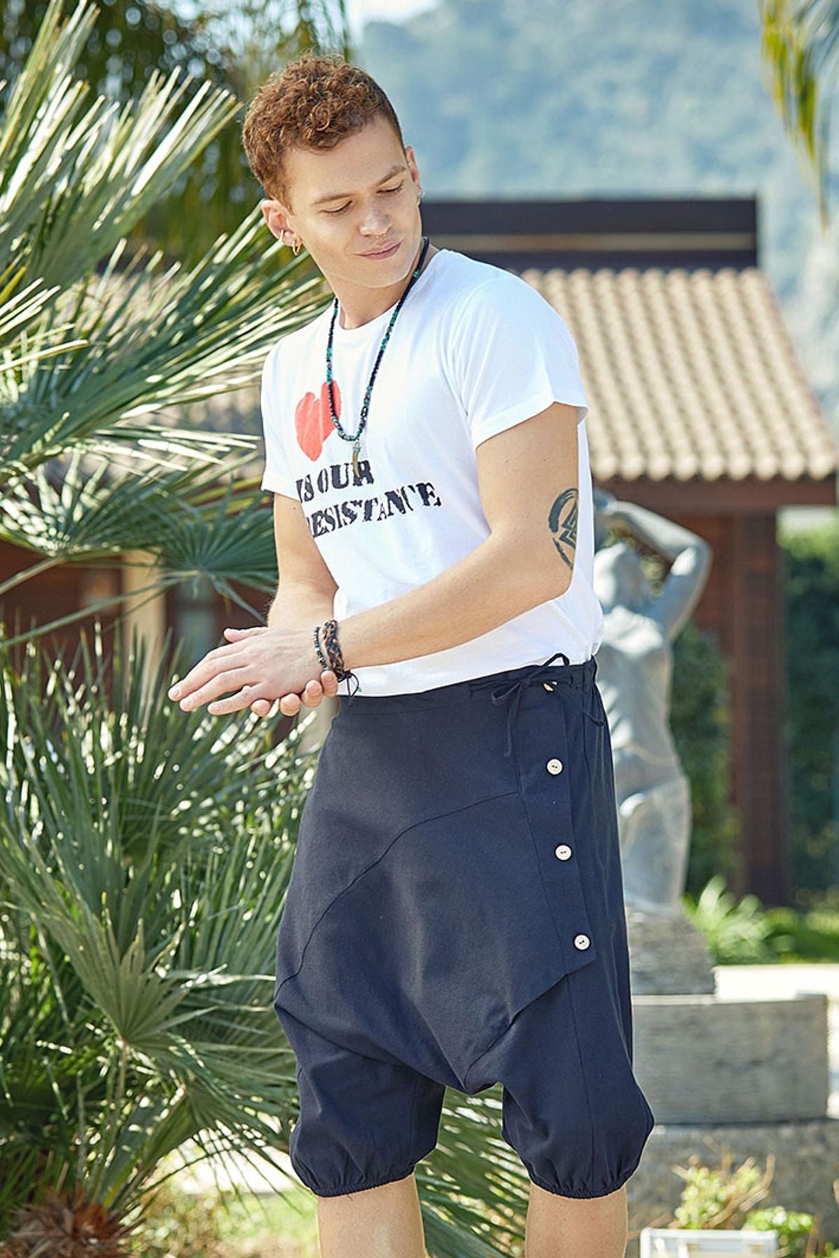 Hippie Style Men's Short Harem Pants Black