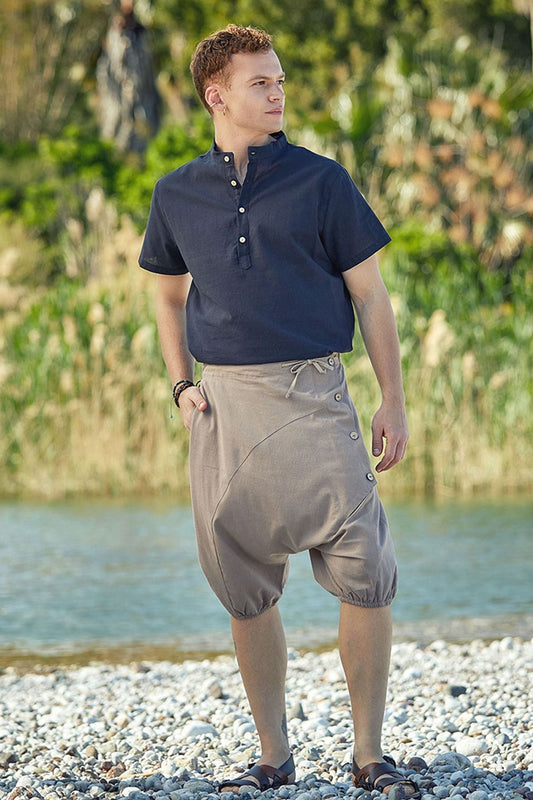 Hippie Style Men's Short Harem Pants Beige