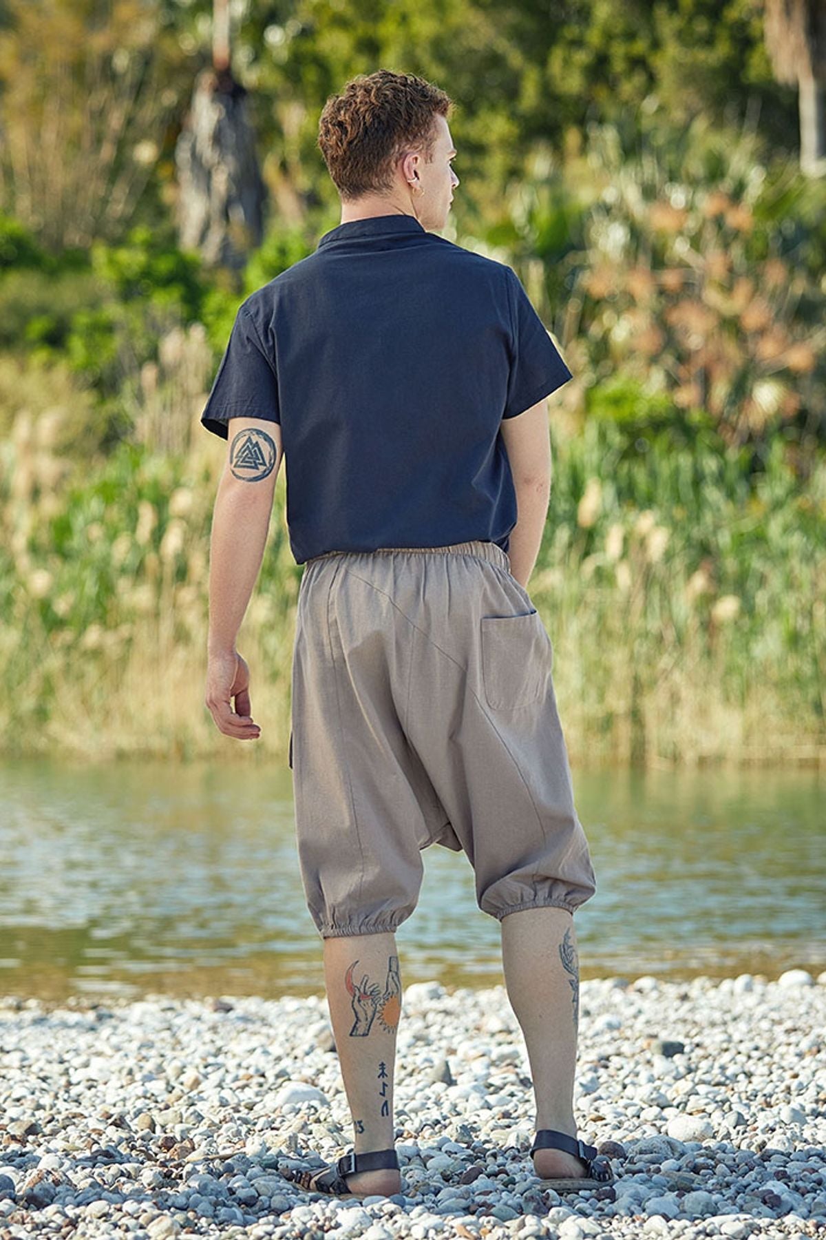 Hippie Style Men's Short Harem Pants Beige
