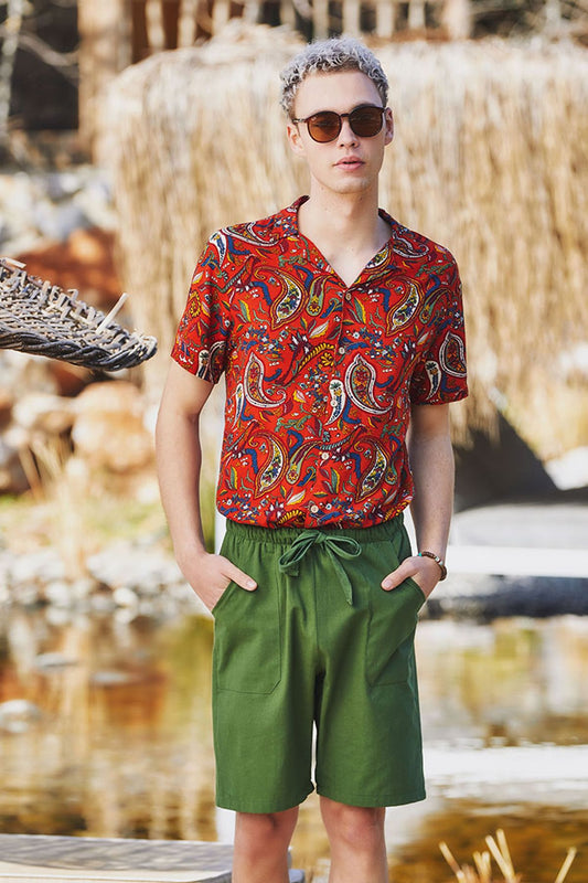 Men's Boho Shorts with Back Pocket Green