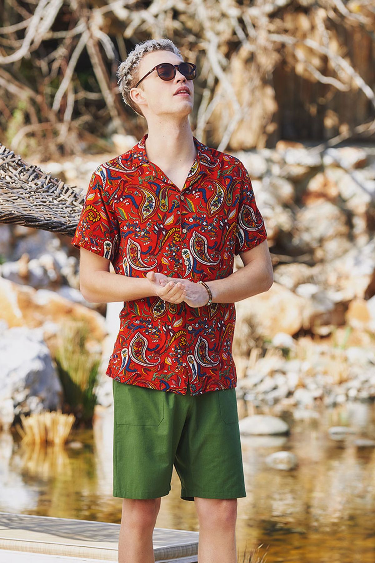 Men's Boho Shorts with Back Pocket Green