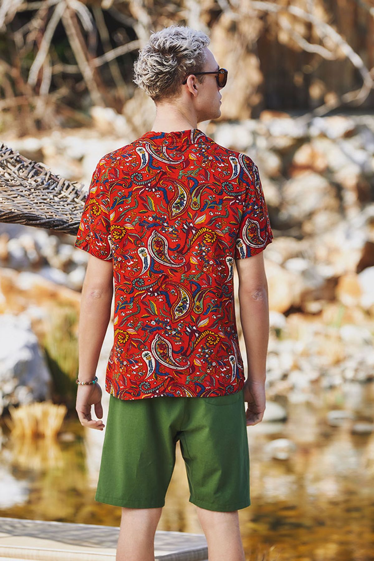 Men's Boho Shorts with Back Pocket Green