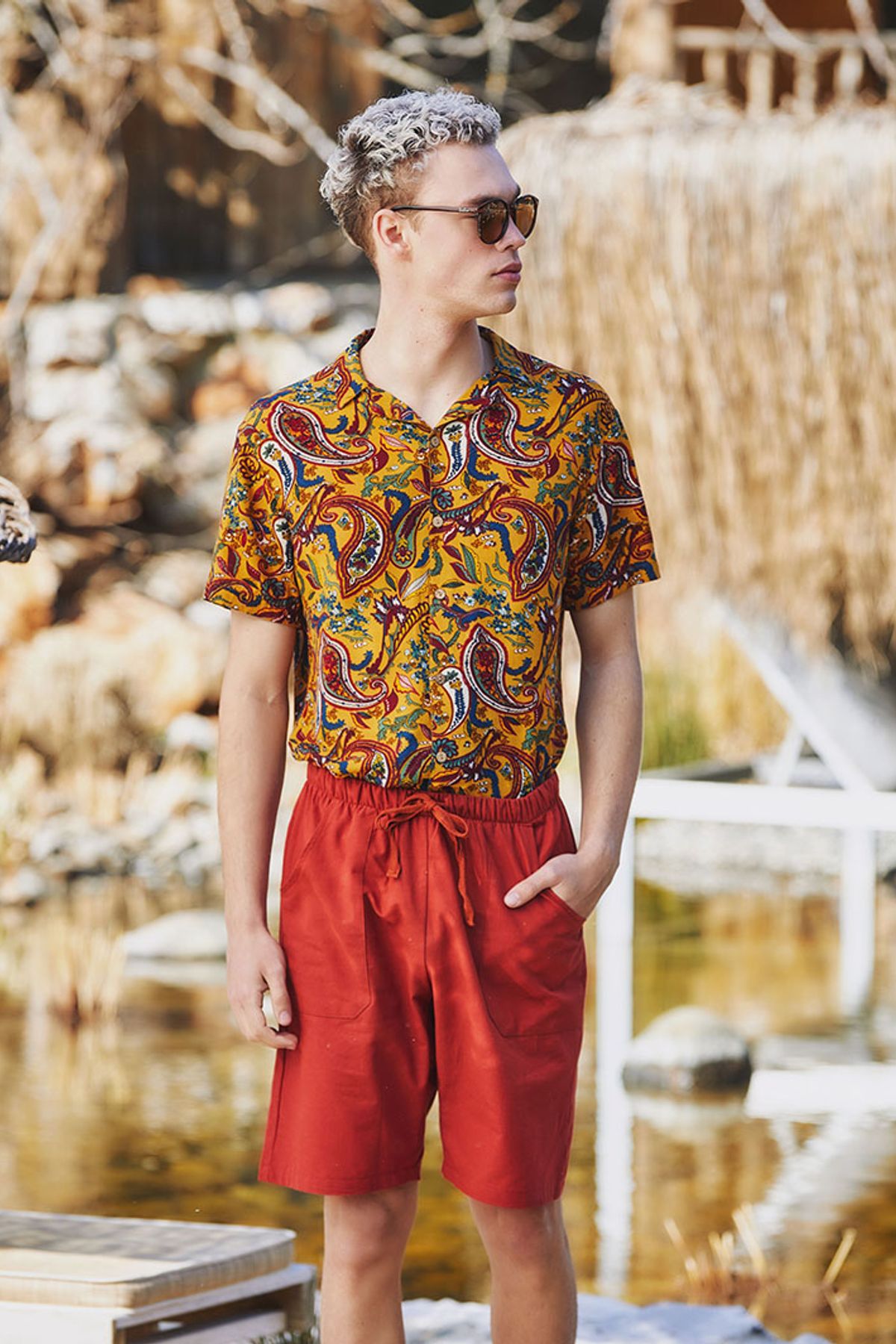 Men's Boho Shorts with Back Pocket Orange