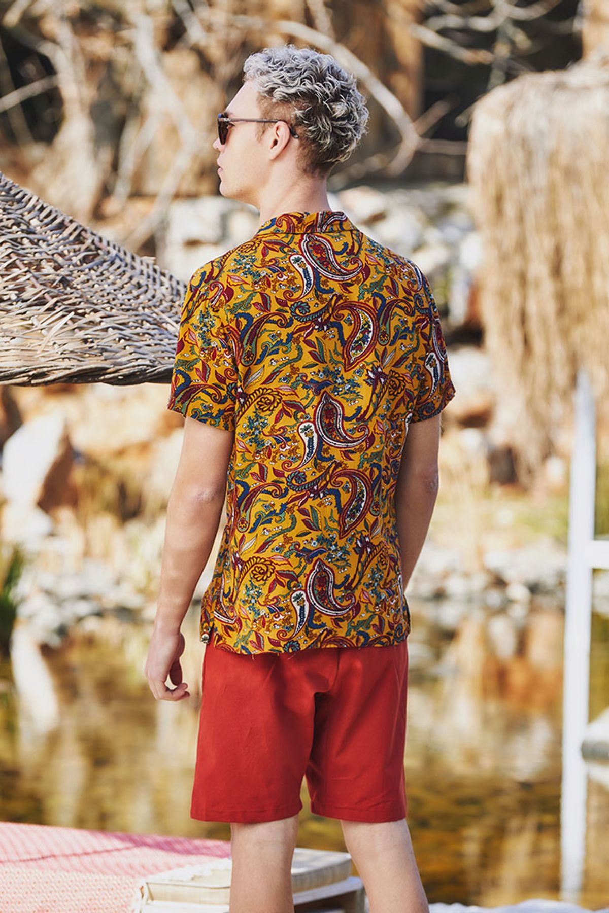 Men's Boho Shorts with Back Pocket Orange