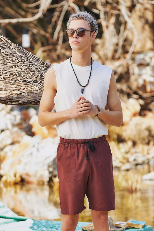 Men's Boho Shorts with Back Pocket Brown
